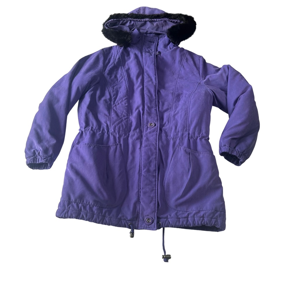 Norm Thompson Purple Hooded Parka Faux Fur Trim Quilted Puffer Jacket Women Med